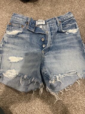 AGOLDE Light Blue Distressed High-Rise Denim Shorts